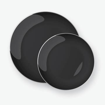 SOLID Round Black • Silver Trim Plates | 10 Pack
