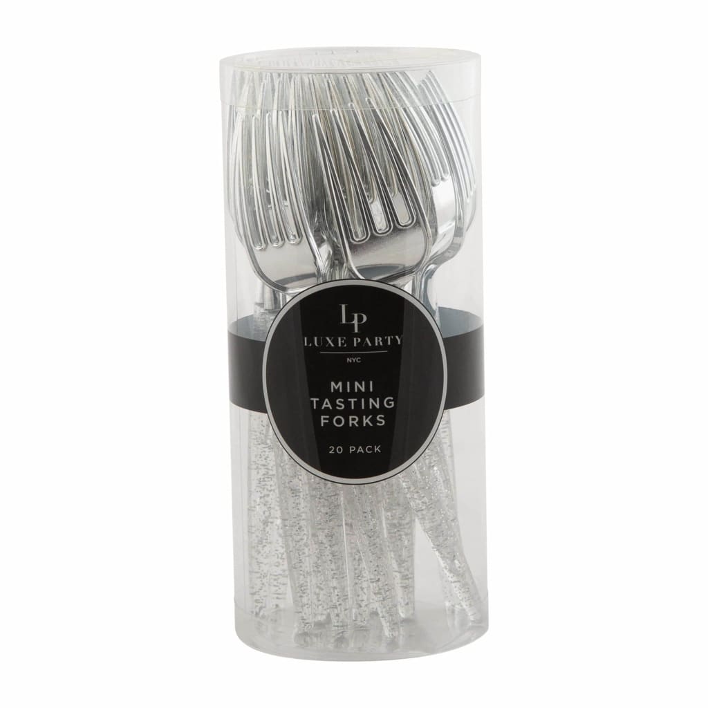 Silver Glitter Plastic Mini Forks | 20 Forks
