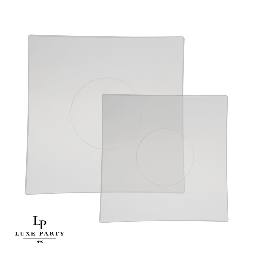 Square Coupe Clear • Silver Plastic Plates | 10 Pack