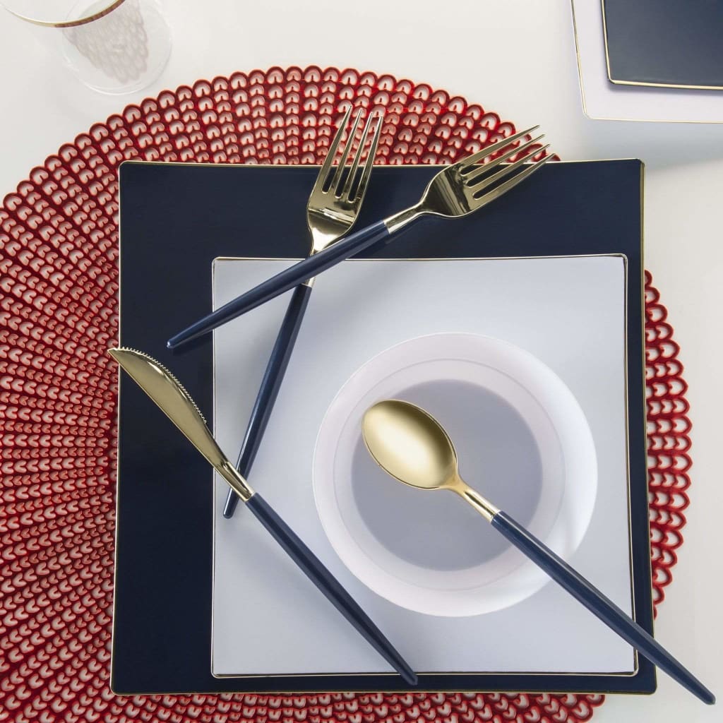 Square Coupe Navy • Gold Plastic Plates | 10 Pack