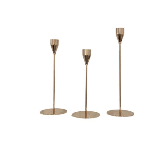 Gold Metal Candlestick holders - Set of 3