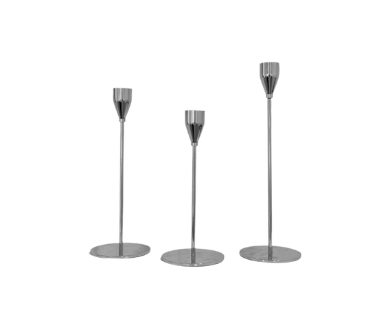Silver Metal Candlestick holders - Set of 3