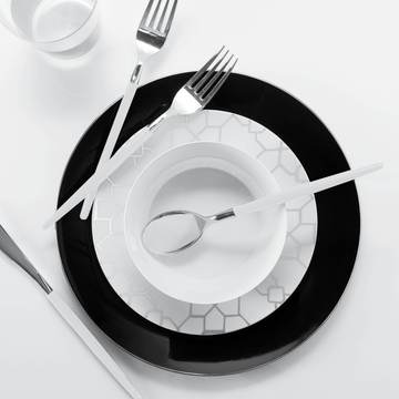 SOLID Round Black • Silver Trim  Plates | 10 Pack