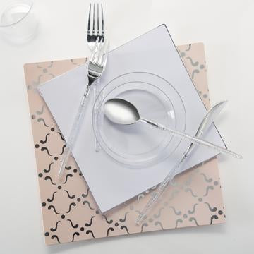 Square Blush • Silver Pattern Plates | 10 Plates