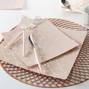 Square Blush • Silver Pattern Plates | 10 Plates