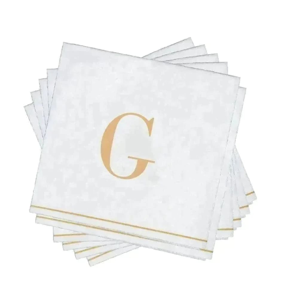 Letter G Gold Monogram Cocktail Paper Disposable Napkins | 16 Napkins