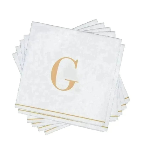Letter G Gold Monogram Cocktail Paper Disposable Napkins | 16 Napkins