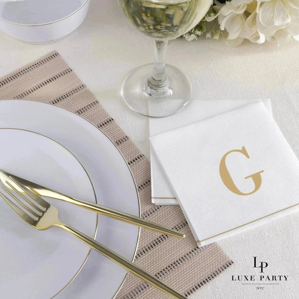 Letter G Gold Monogram Cocktail Paper Disposable Napkins | 16 Napkins