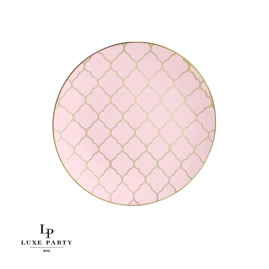 Round Blush • Gold Lattice Pattern Plastic Plates | 10 Pack
