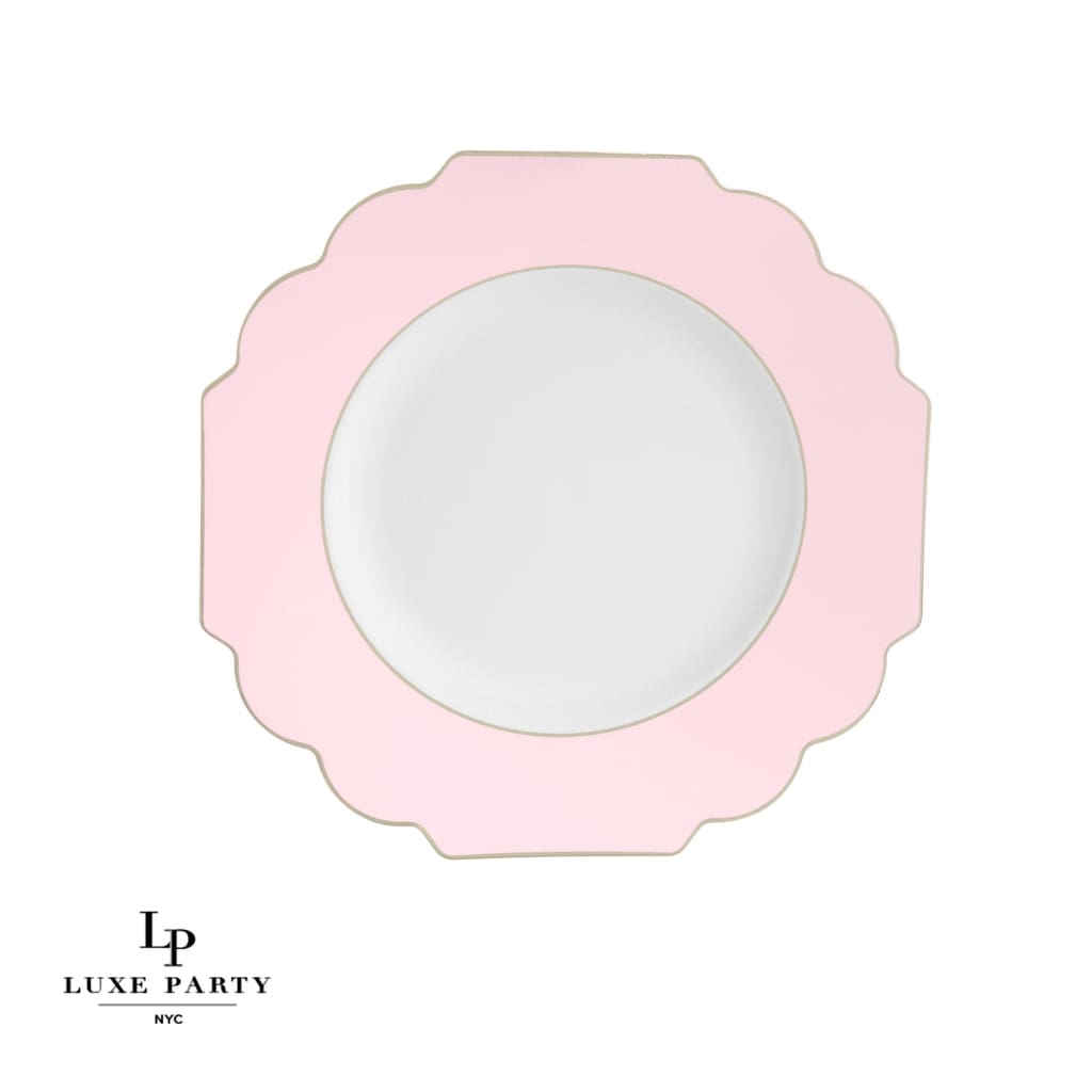 Scalloped Blush • Gold Plastic Plates | 10 Pack