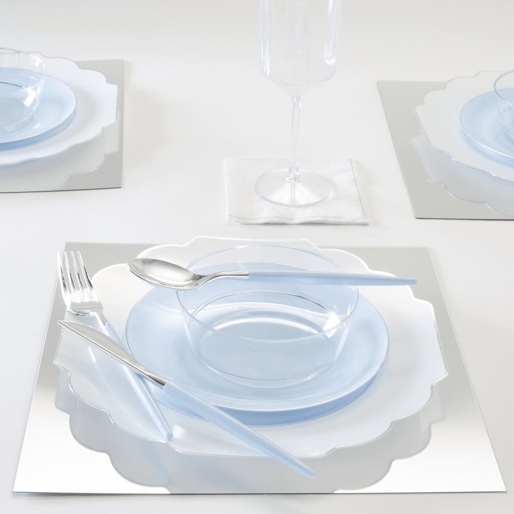 Scalloped Clear Base Silver • White Plastic Plates | 10 Pack