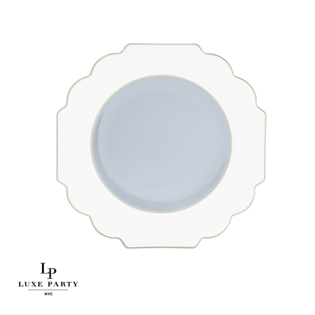 Scalloped Clear Base White • Gold Plastic Plates | 10 Pack