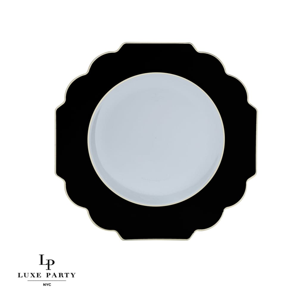 Scalloped Clear Black • Gold Plastic Plates | 10 Pack