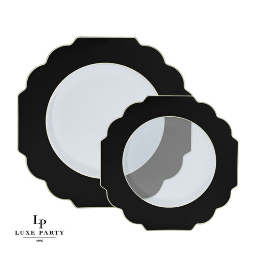 Scalloped Clear Black • Gold Plastic Plates | 10 Pack