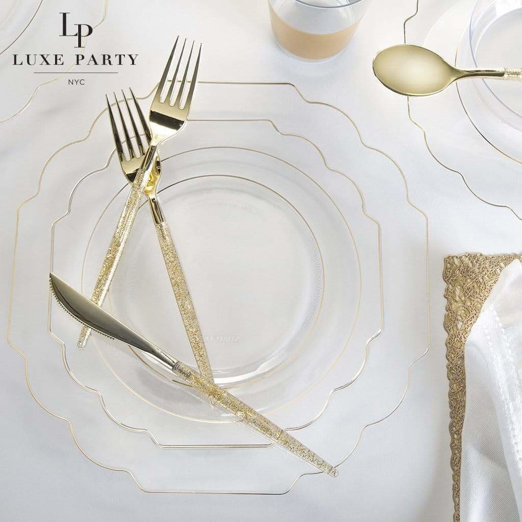 Scalloped Clear • Gold Plastic Plates | 10 Pack