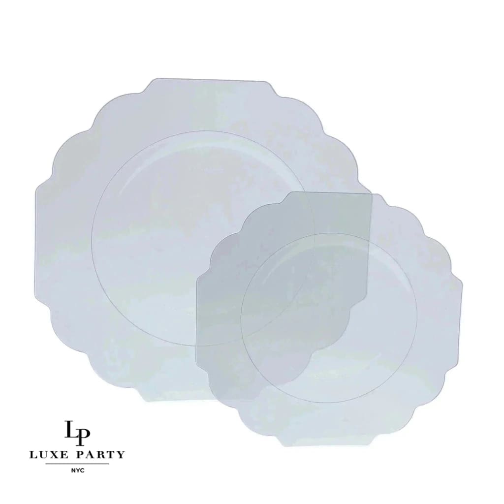 Scalloped Clear • Silver Plastic Plates | 10 Pack