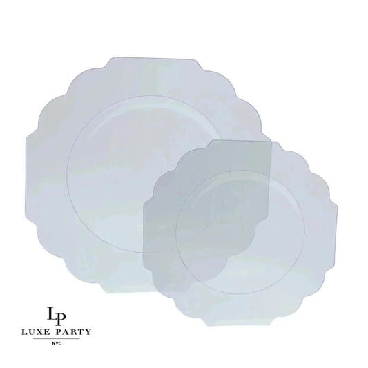 Scalloped Clear • Silver Plastic Plates | 10 Pack