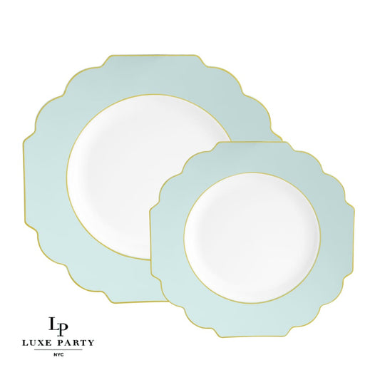 Scalloped Mint Green and Gold Plastic Plates | 10 Pack