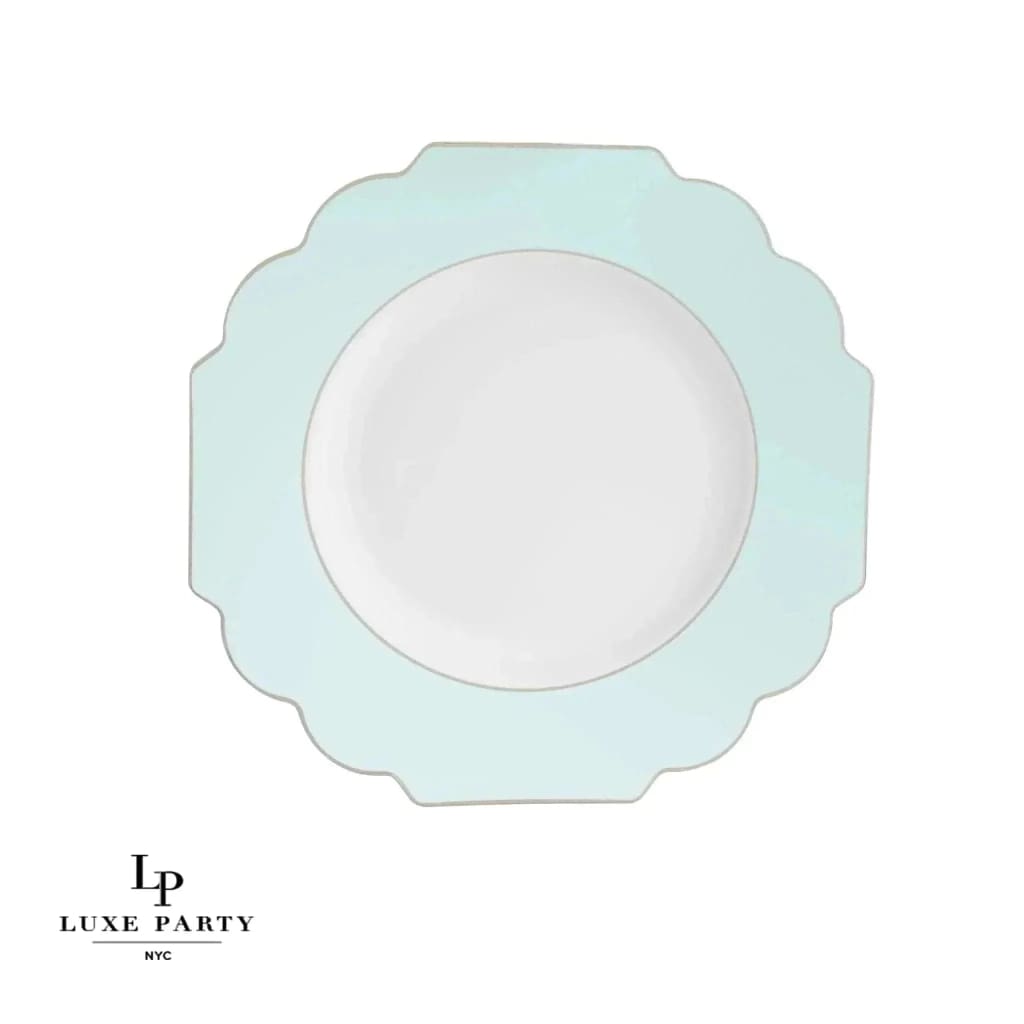 Scalloped Mint Green and Gold Plastic Plates | 10 Pack