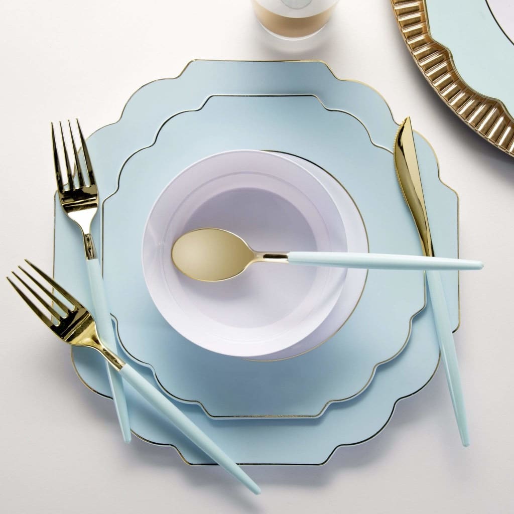 Scalloped Mint Green and Gold Plastic Plates | 10 Pack