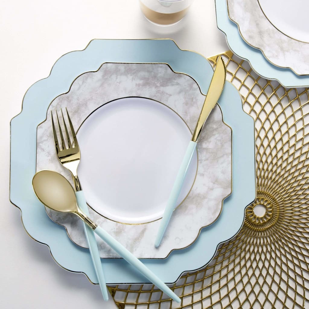 Scalloped Mint Green and Gold Plastic Plates | 10 Pack