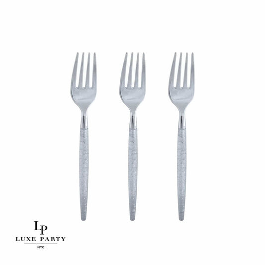 Silver Glitter Plastic Mini Forks | 20 Forks