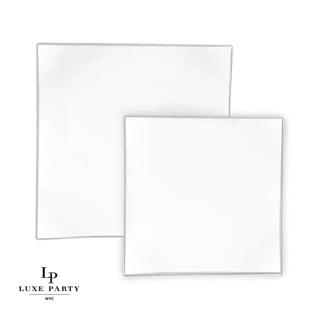 Square Coupe White • Silver Plastic Plates | 10 Pack