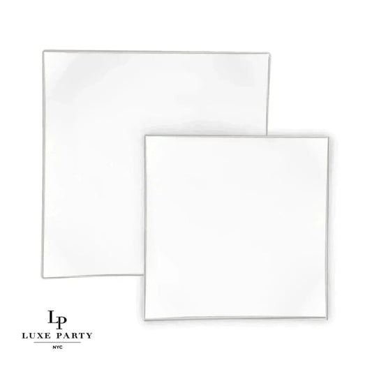 Square Coupe White • Silver Plastic Plates | 10 Pack