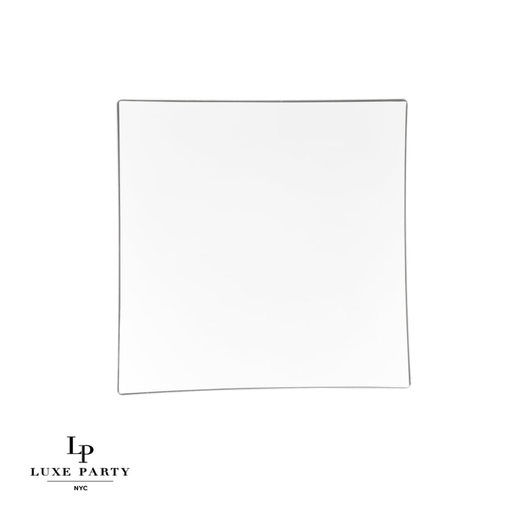 Square Coupe White • Silver Plastic Plates | 10 Pack