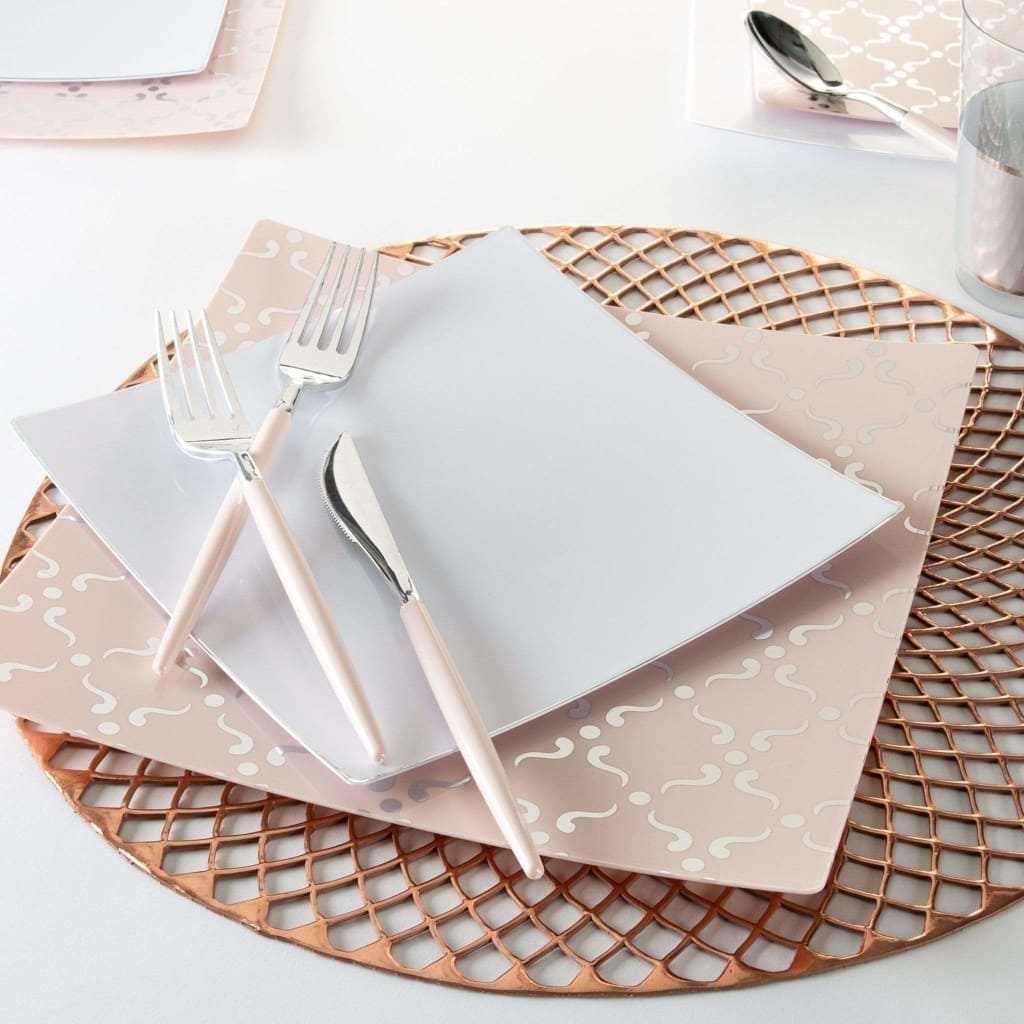 Square Coupe White • Silver Plastic Plates | 10 Pack