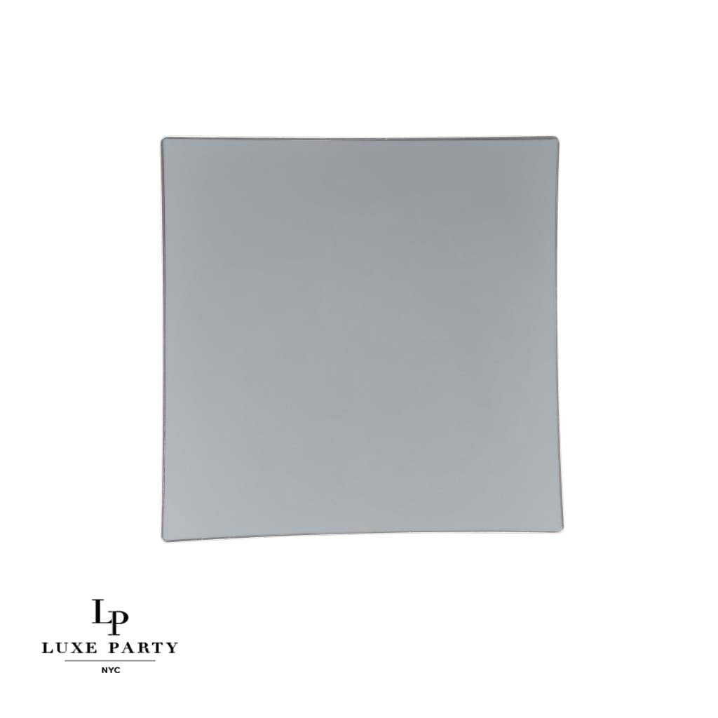 Square Grey • Silver Plastic Plates | 10 Pack