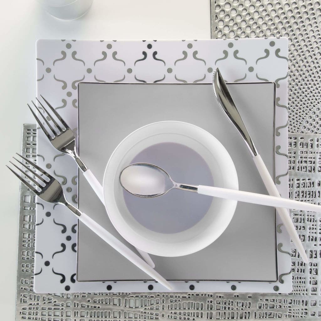 Square Grey • Silver Plastic Plates | 10 Pack