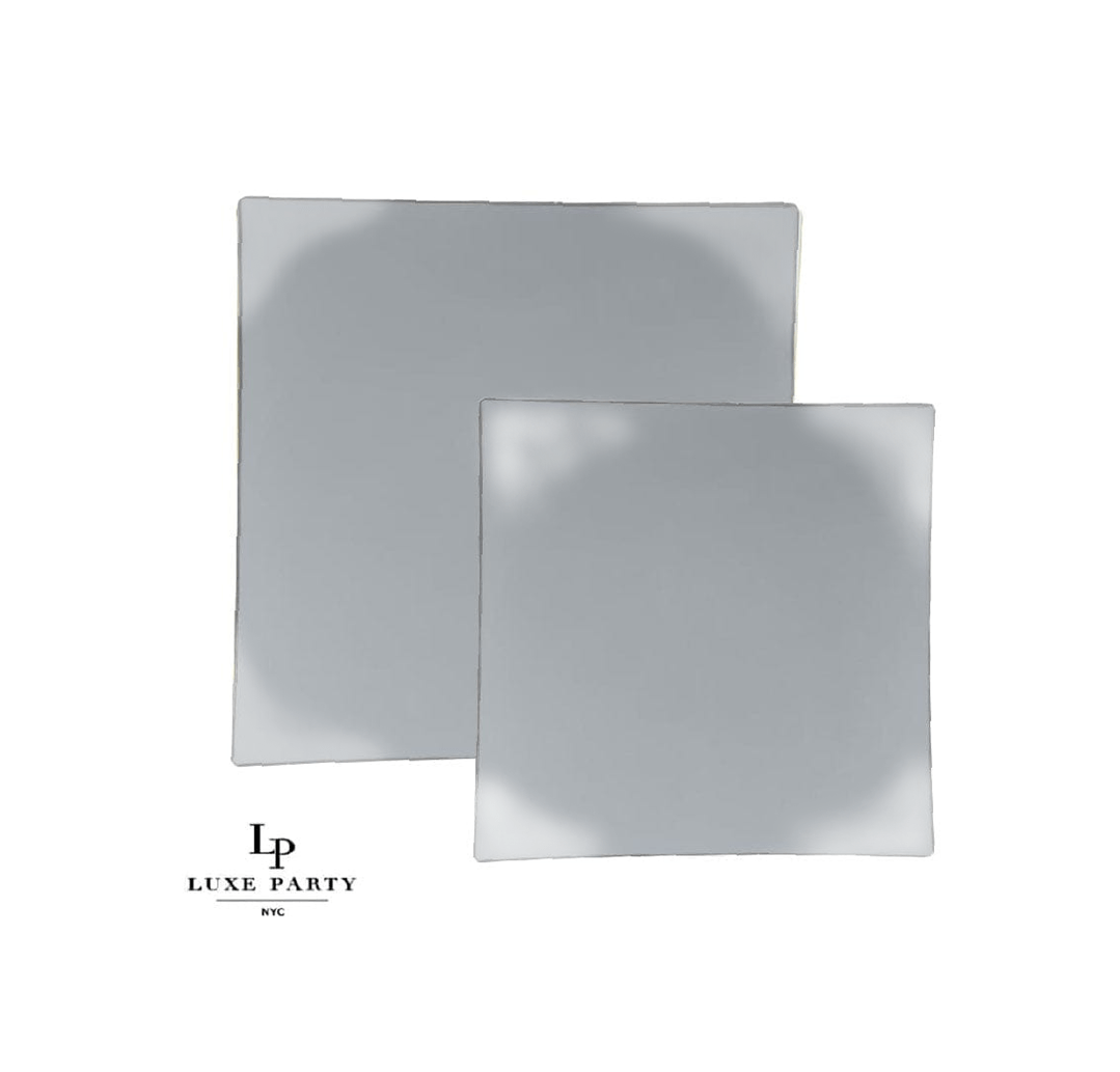 Square Grey • Silver Plastic Plates | 10 Pack
