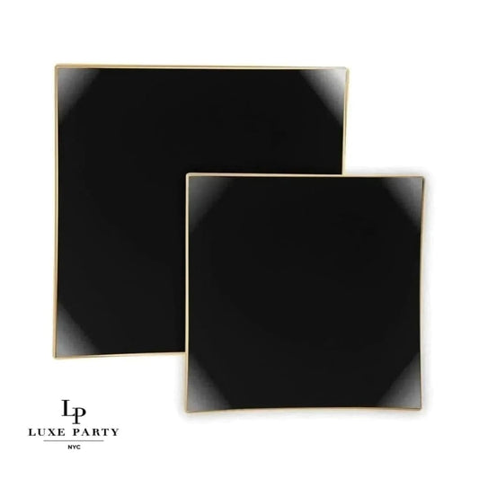 Square Coupe Black • Gold Plastic Plates | 10 Pack