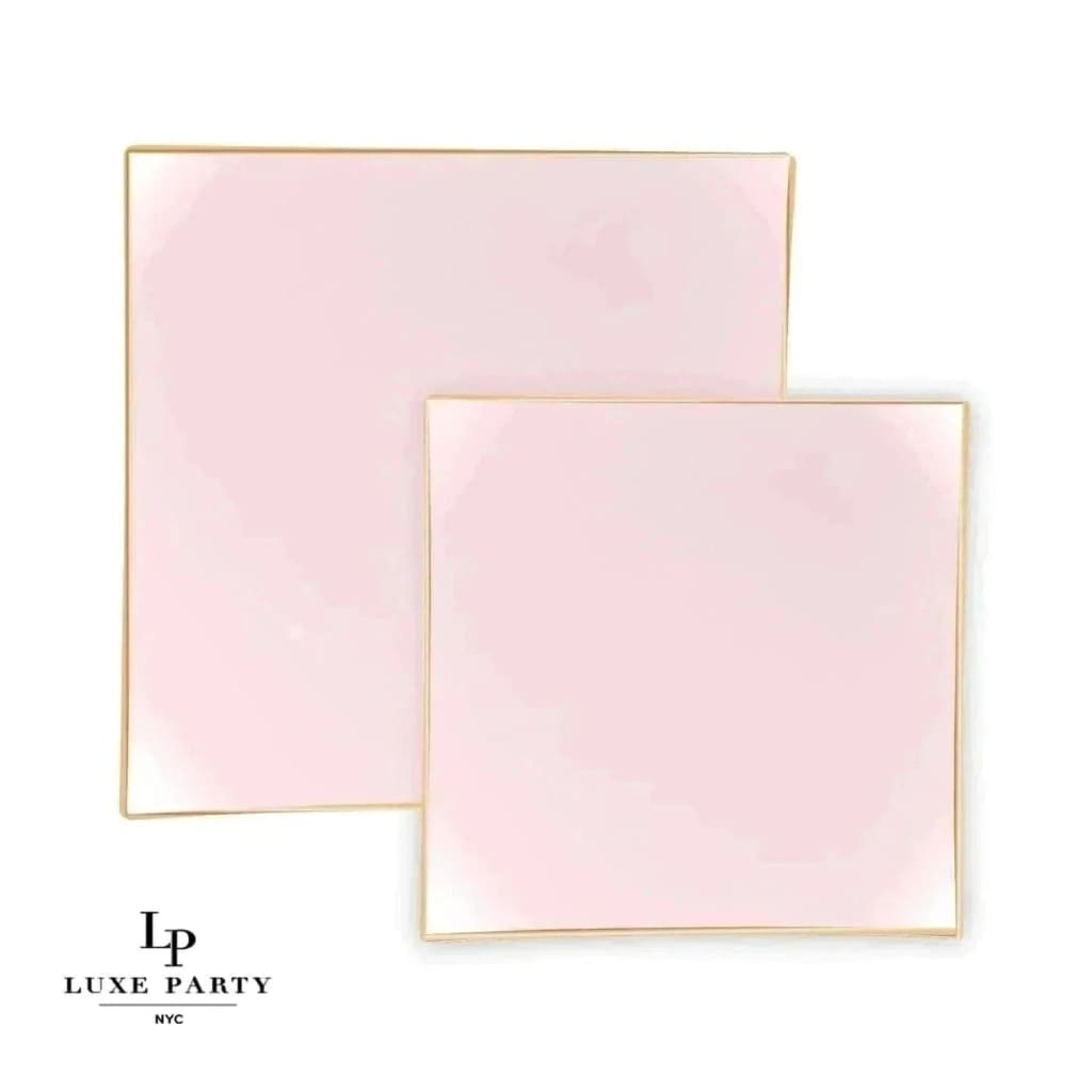 Square Coupe Blush • Gold Plastic Plates | 10 Pack