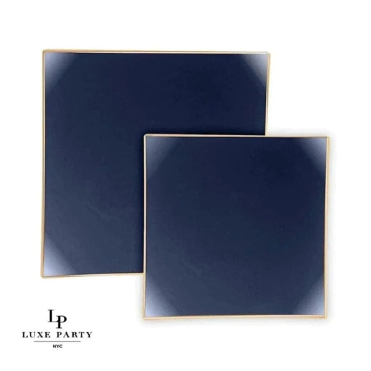 Square Coupe Navy • Gold Plastic Plates | 10 Pack