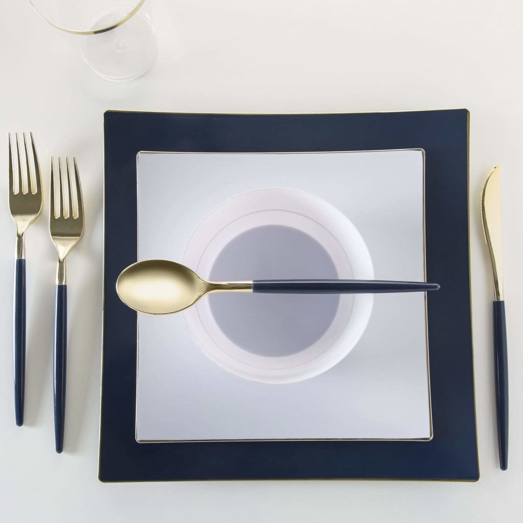 Square Coupe Navy • Gold Plastic Plates | 10 Pack