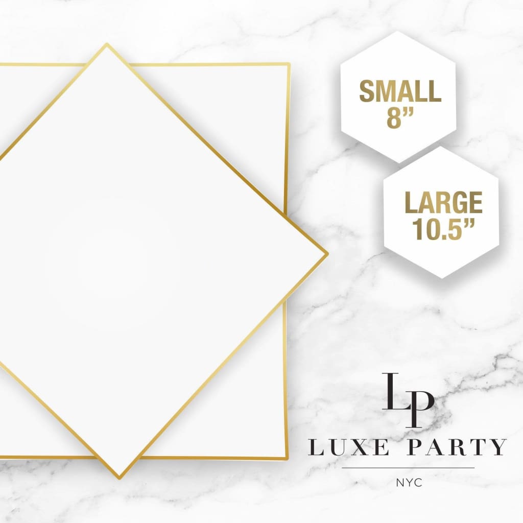 Square Coupe White • Gold Plastic Plates | 10 Pack