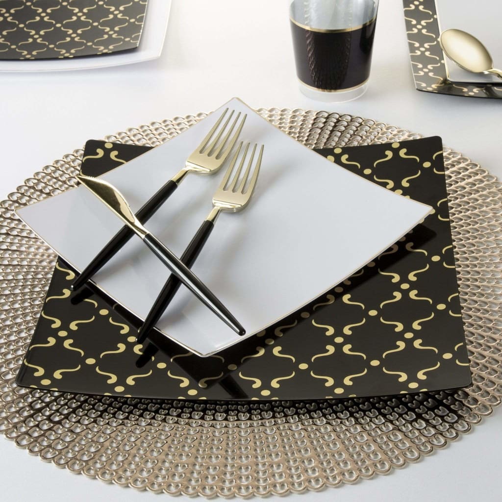 Square Coupe White • Gold Plastic Plates | 10 Pack