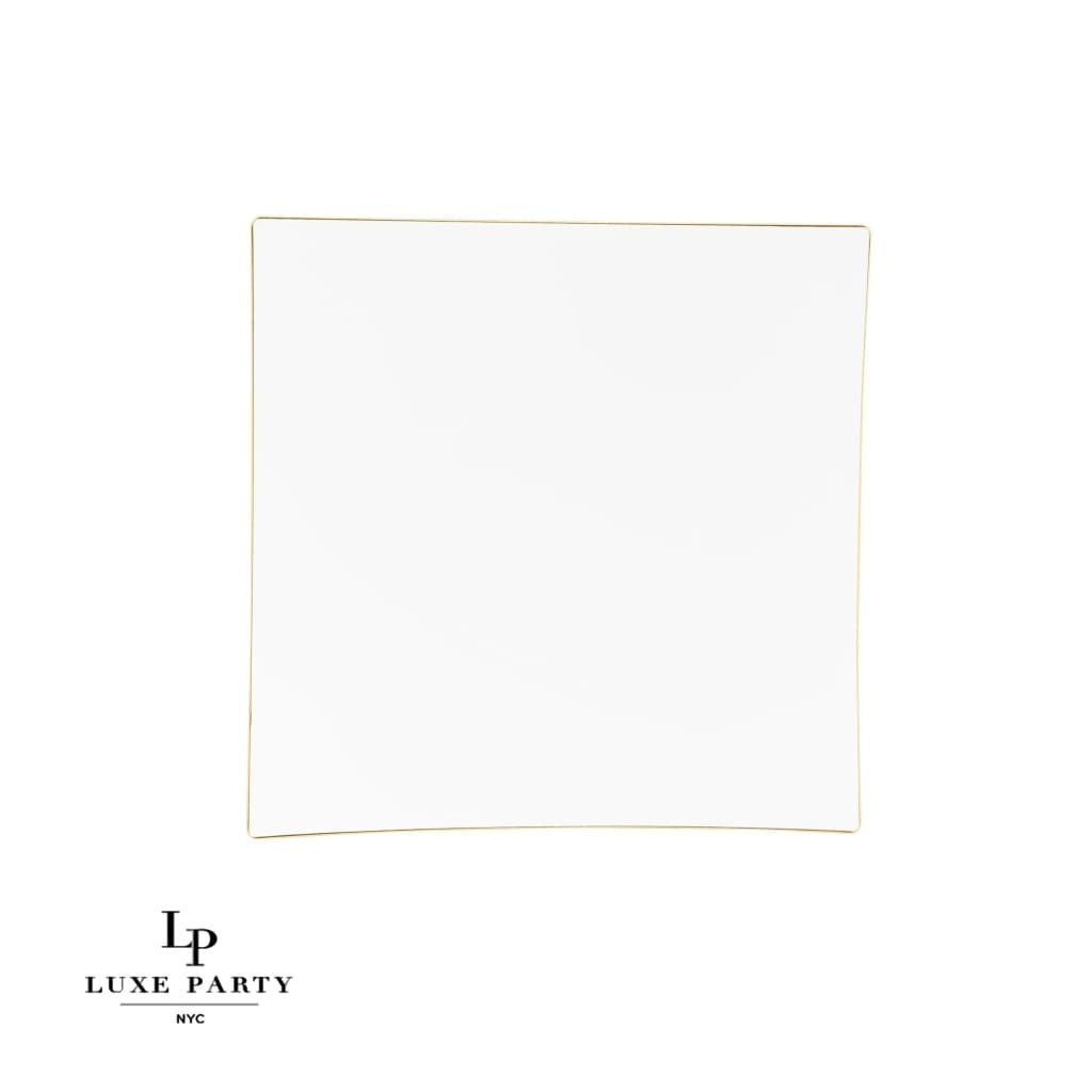 Square Coupe White • Gold Plastic Plates | 10 Pack