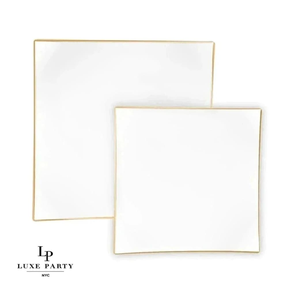 Square Coupe White • Gold Plastic Plates | 10 Pack
