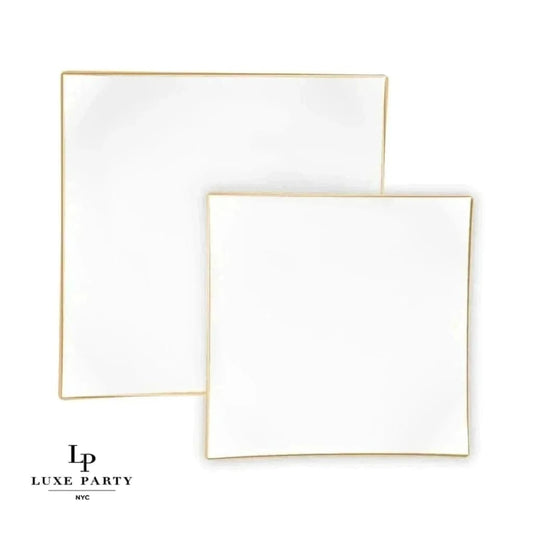 Square Coupe White • Gold Plastic Plates | 10 Pack