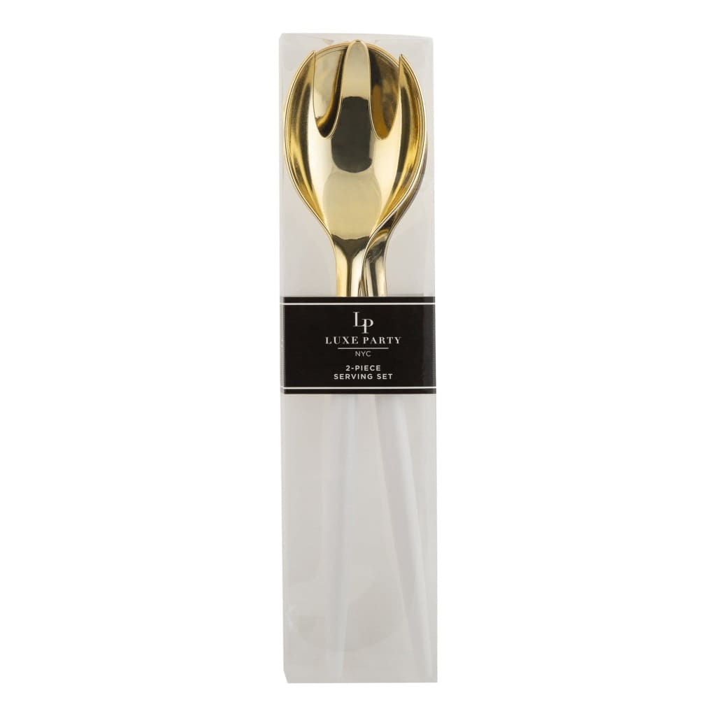 White /  Gold Plastic Serving Fork • Spoon Set