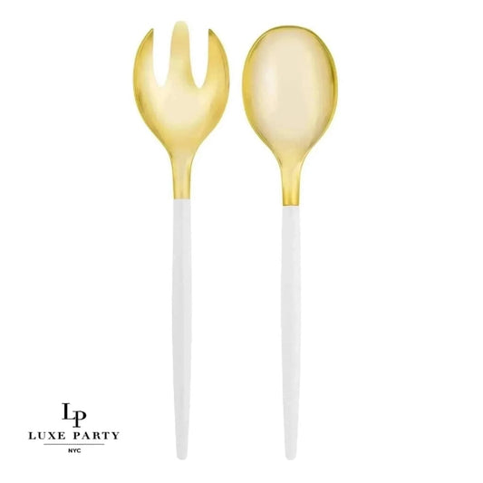 White /  Gold Plastic Serving Fork • Spoon Set