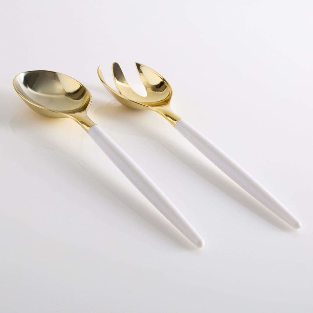 White /  Gold Plastic Serving Fork • Spoon Set